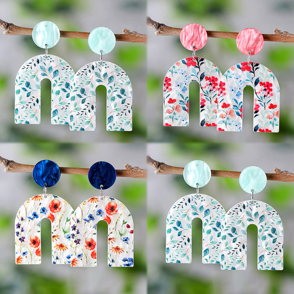 Wholesale Colorful Flower Leaves Acrylic Pendant Earrings