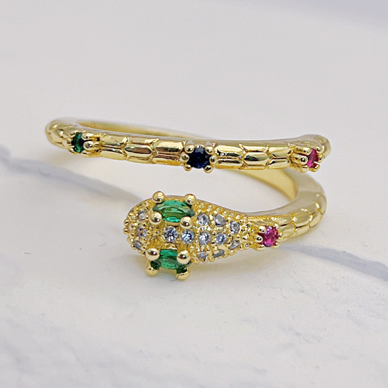 Wholesale Light Luxury Colorful Zircon Snake Ring Open Rings ACC-RS-YXY008