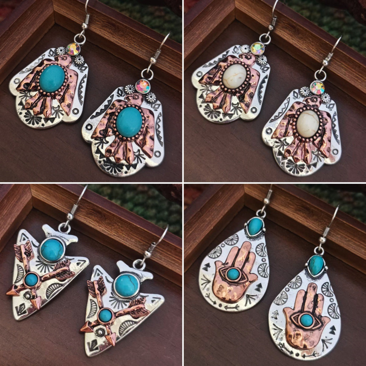 Wholesale Zinc Alloy Vintage Bohemian Turquoise Bird Dangle Earrings For Women Everyday Wear