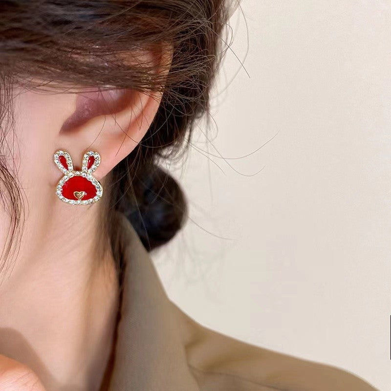 Wholesale S925 Silver Needle Cute Red Rabbit Earrings