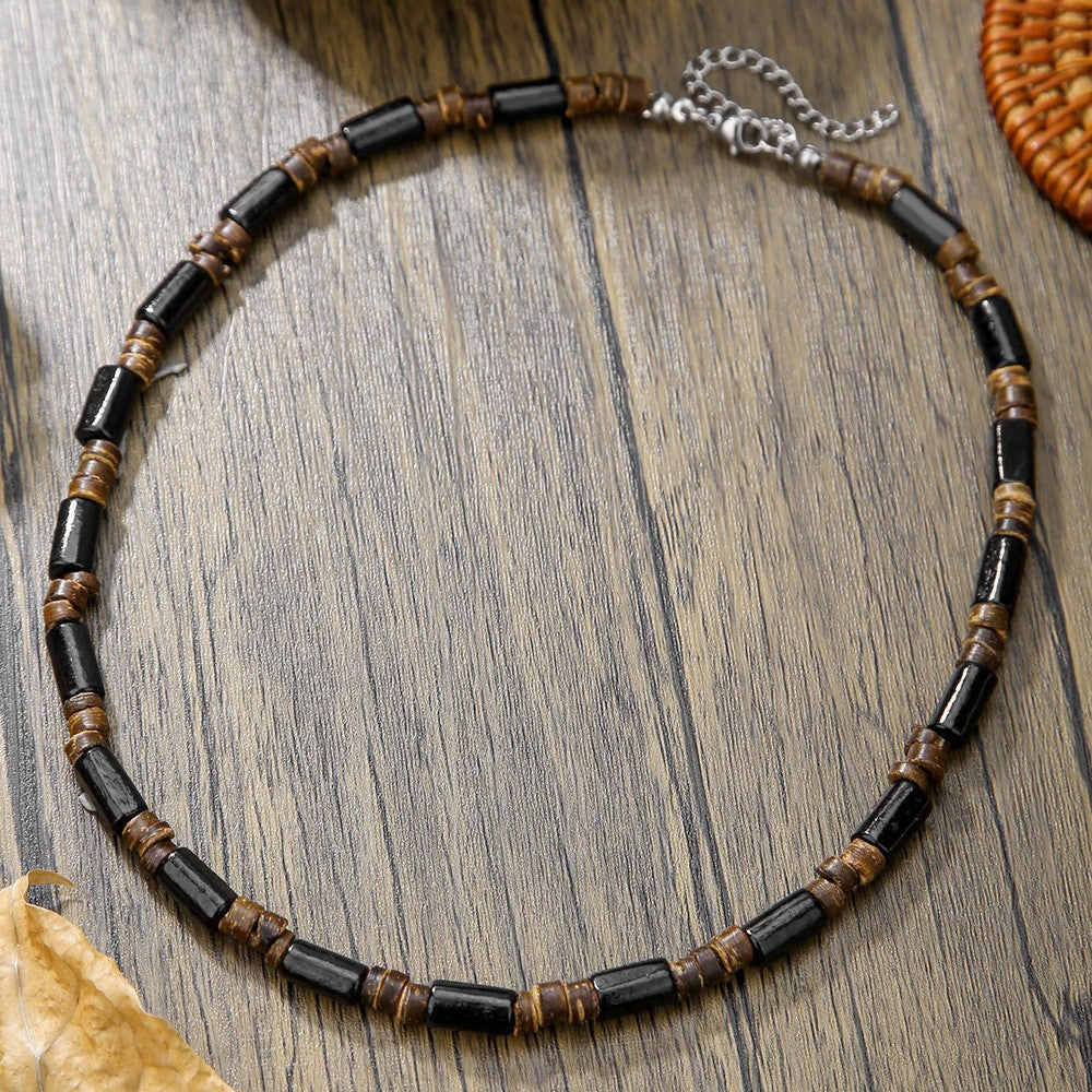 Wholesale Men' s Bohemian Wood Necklace with Zinc Alloy Pendant Retro Summer Gift