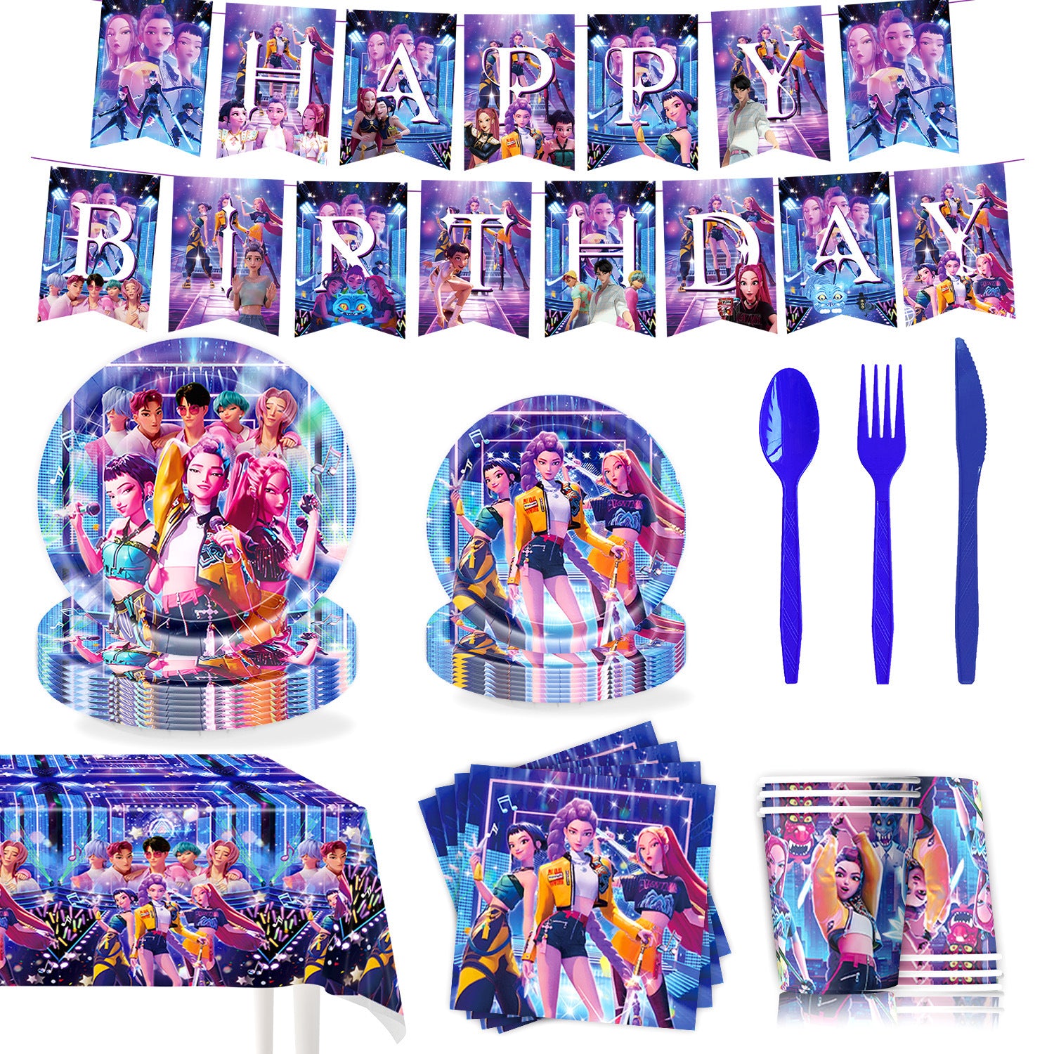 Wholesale Theme Birthday Party Tableware Supplies Pull Flag Banner kpop