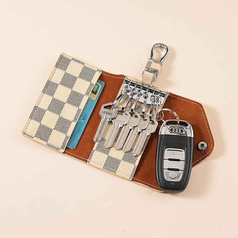 Wholesale Stylish Plaid Car Key Bag With PVC And Snap Button Unisex Boutique Resale
