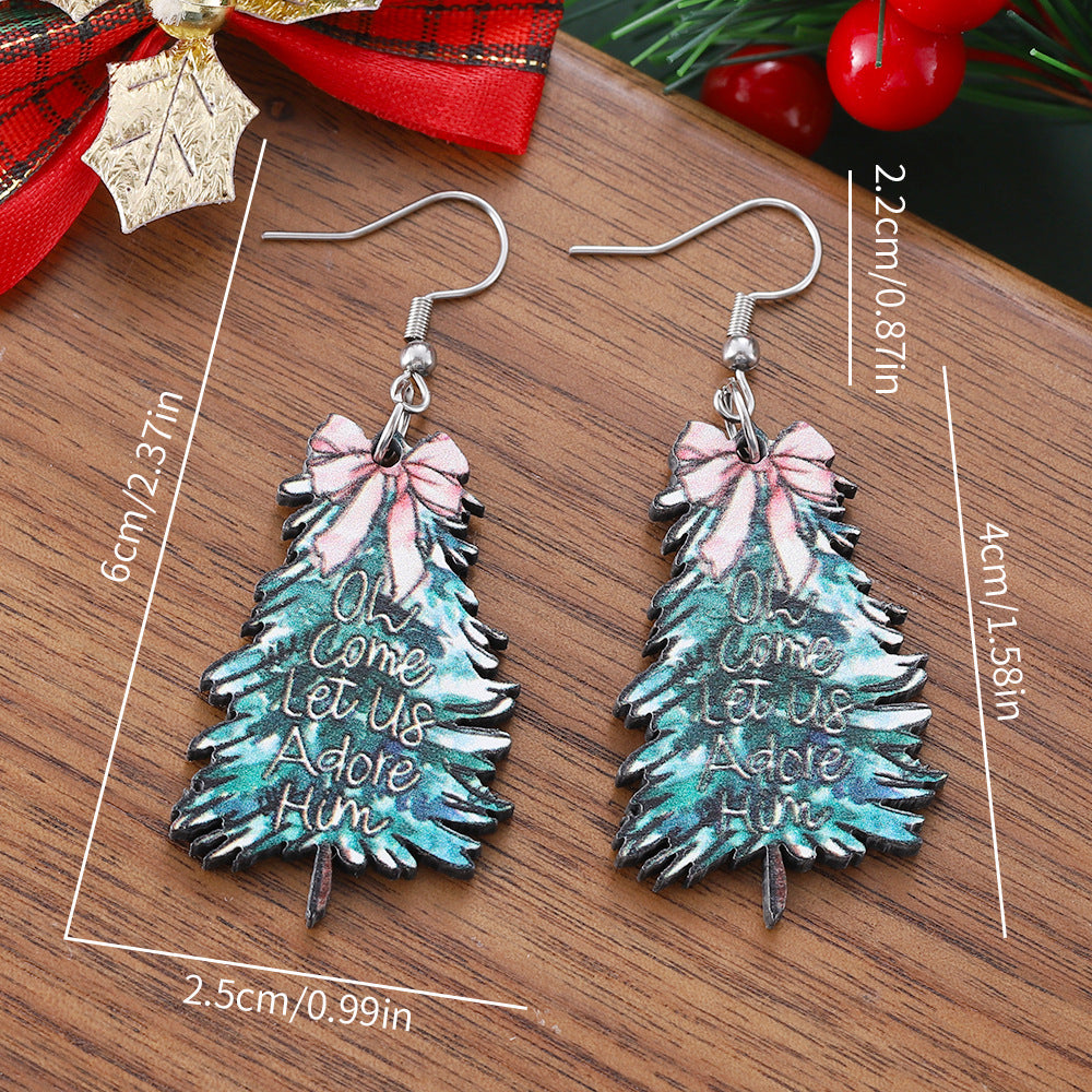 Wholesale Christmas bow Christmas tree pendant earrings wooden double-sided earrings