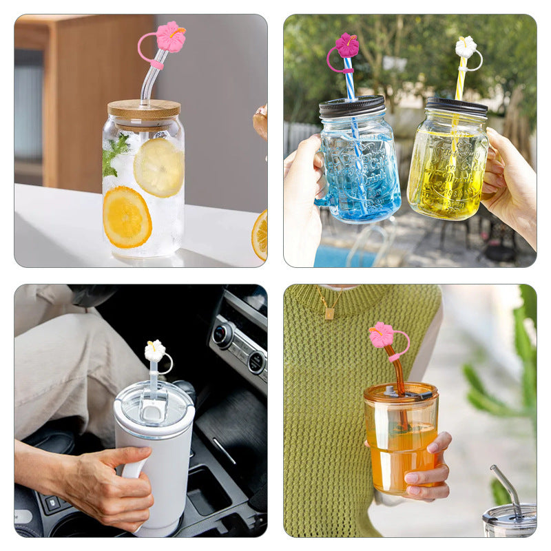 Wholesale 10pcs 10mm Flower Silicone Straw Cover Straw Plug Cup Decoration Straw Tube Cap ACC-SCR-WDX002