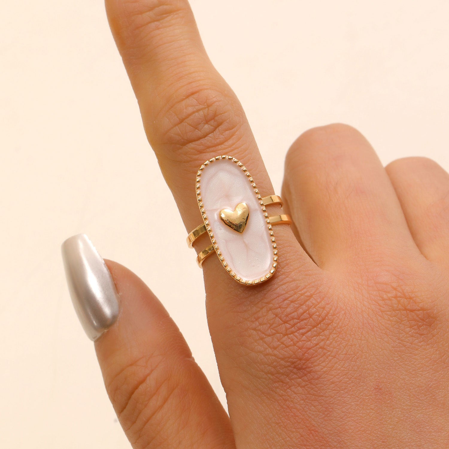 Wholesale Drip Oil Geometric Star Cross Moon Heart Open Ring Fashion Jewelry Accessory