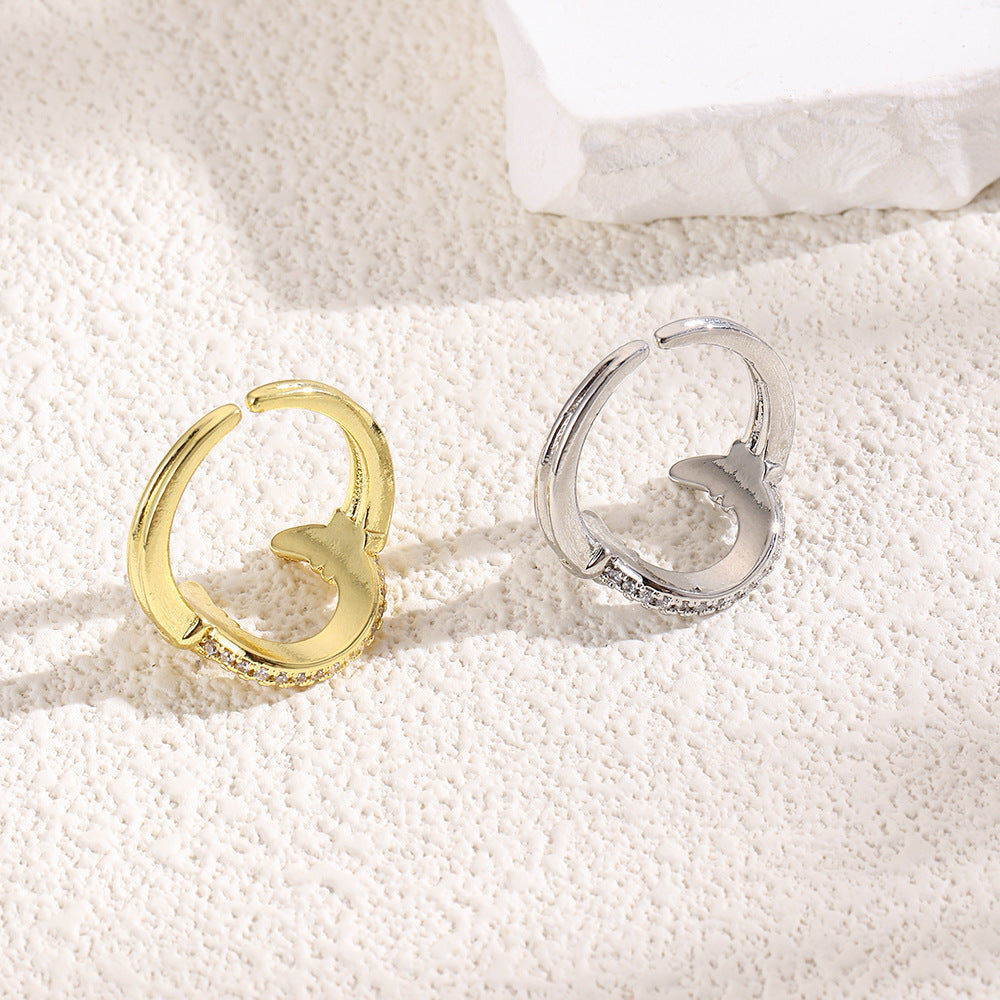Wholesale Geometric moon-shaped copper-plated 18k zircon versatile horseshoe ring