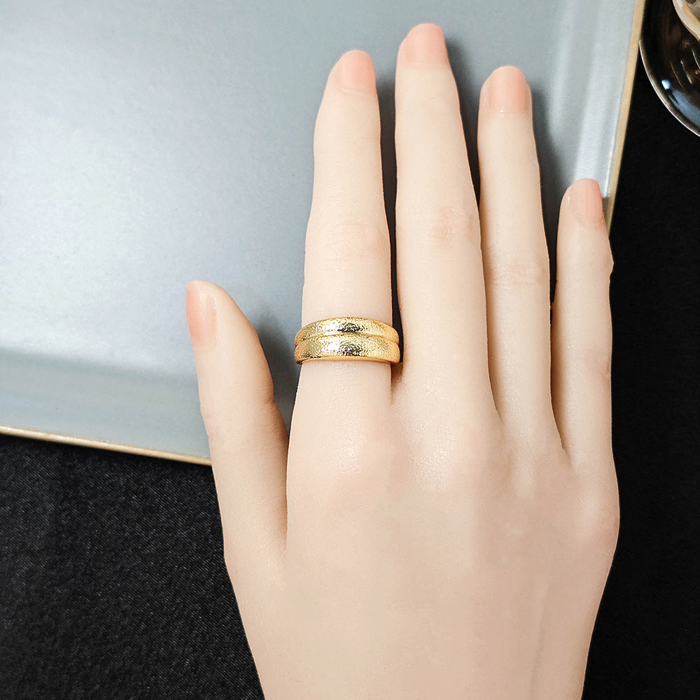Wholesale geometric curved brushed double layer open ring
