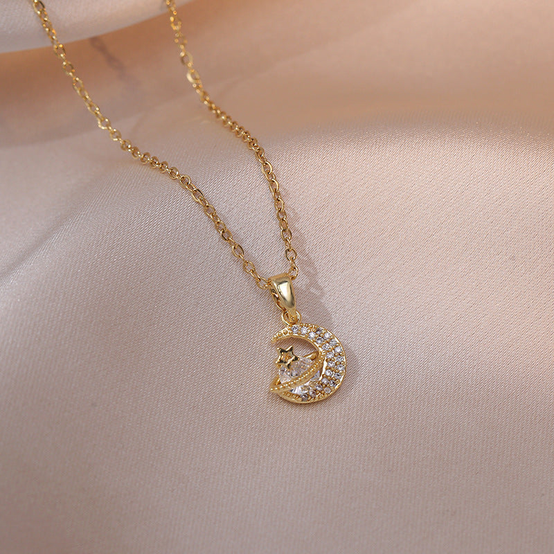 Wholesale Sweet Geometric Star Moon Zircon Pendant Necklace For Women Everyday Fashion Accessory For Boutique Resale