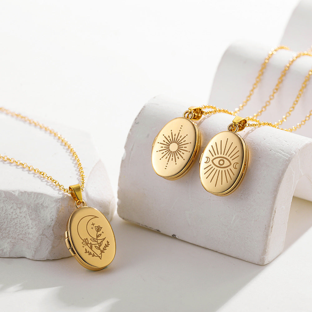 Wholesale  Stainless Steel Photo Pendant Sun Moon Devil's Eye Simple  Necklace