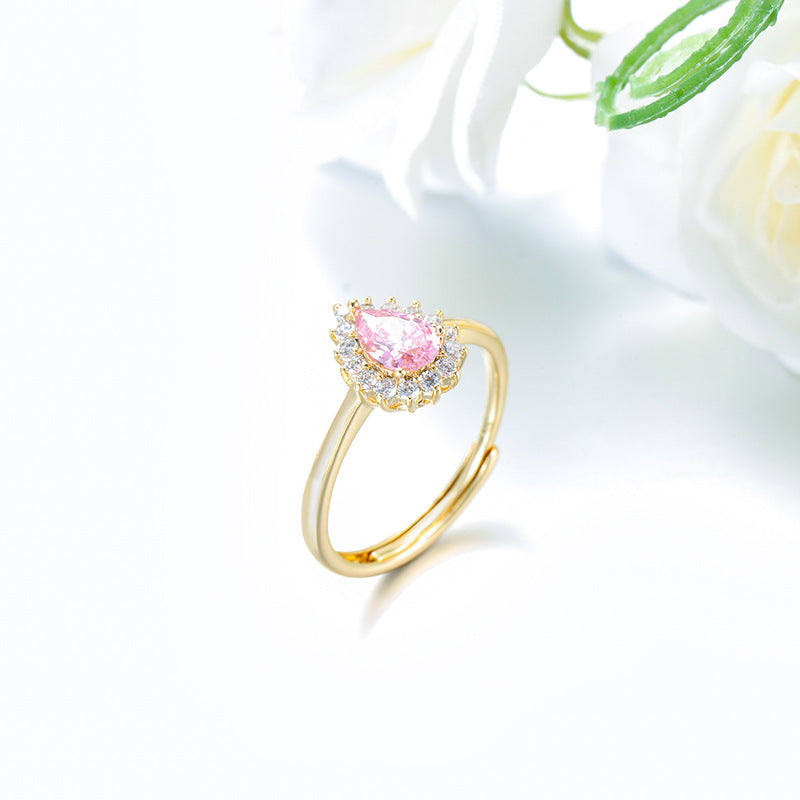 Wholesale Alloy Electroplated Ring with Drop-Shaped Gemstone,  Fashion Jewelry Accessory for Women