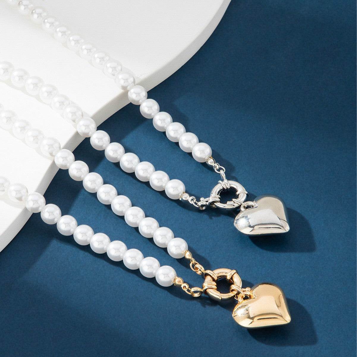 Wholesale  Long  Pearl Peach Heart Love Pendant Multi-layer All-match Necklace
