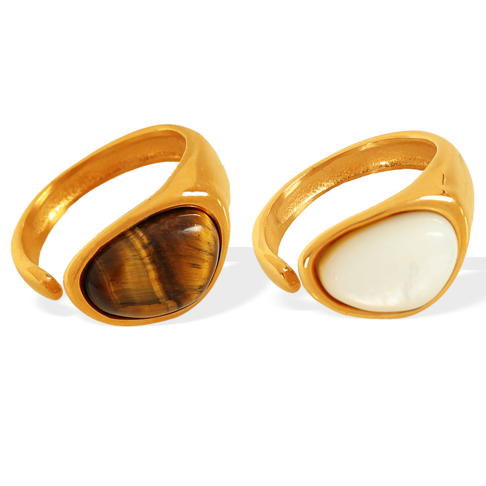 Wholesale French Retro Natural Tiger Eye Stone Ring Titanium Steel Plated with 18K Gold Elegant Niche Design Open Women' s Ring Accessible Luxury