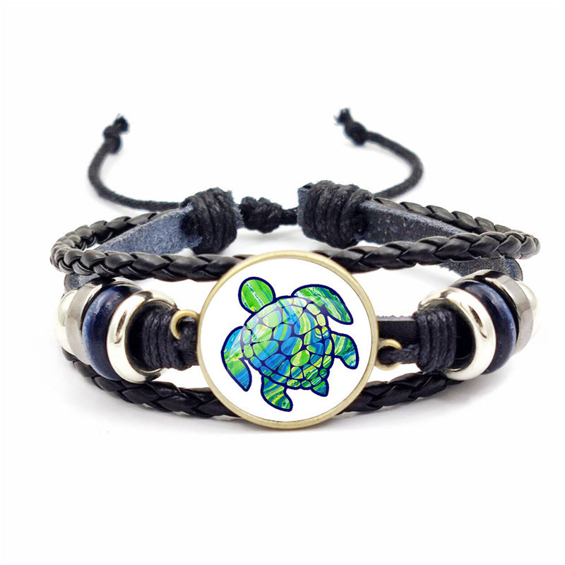 Wholesale Rendering Color Turtle Bracelet Retro Woven Leather Bracelet ACC-BT-JiaYun002