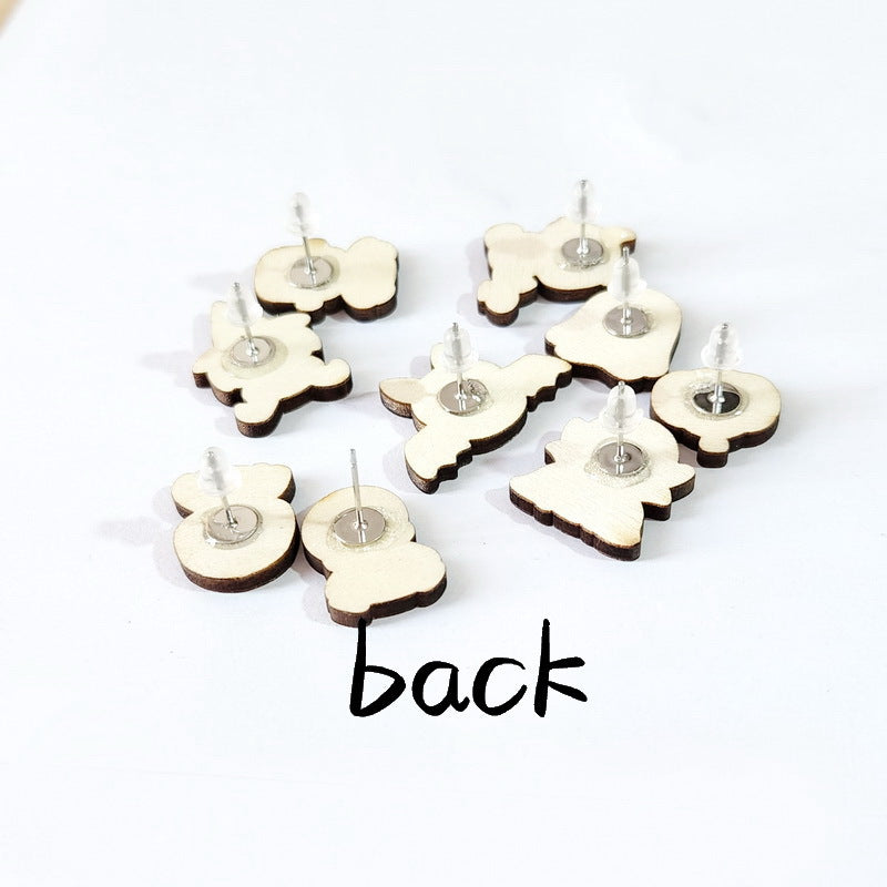 Wholesale Halloween Earrings Demon Bat Witch Hat Bat Coffin Pumpkin Ghost Wooden Earrings ACC-ES-XP027