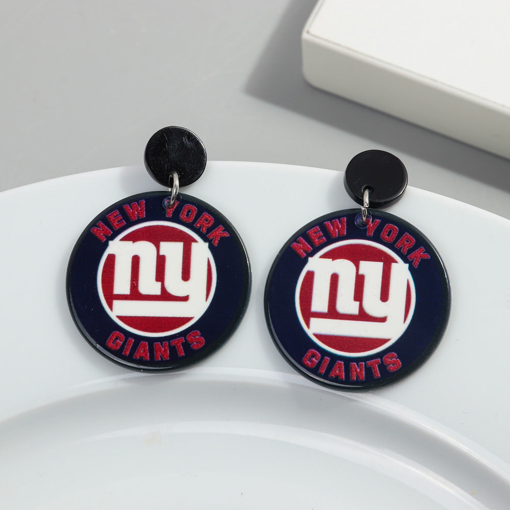 Wholesale Foreign Trade Cross-border European and American Football League Exaggerated Earrings Distinctive Sweet Cool Style Acrylic Printed Earrings Earrings