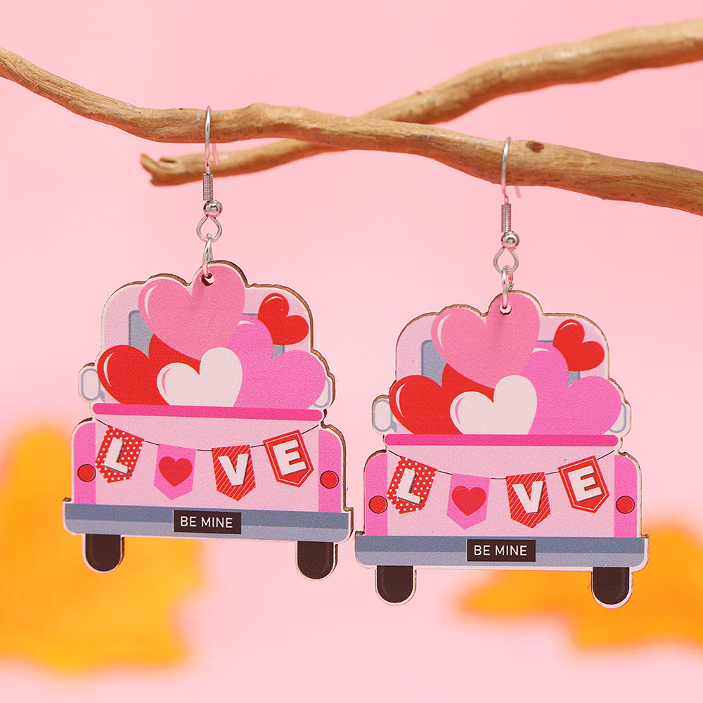 Wholesale  Love Truck Love Letter Printed Ear Hook Earrings