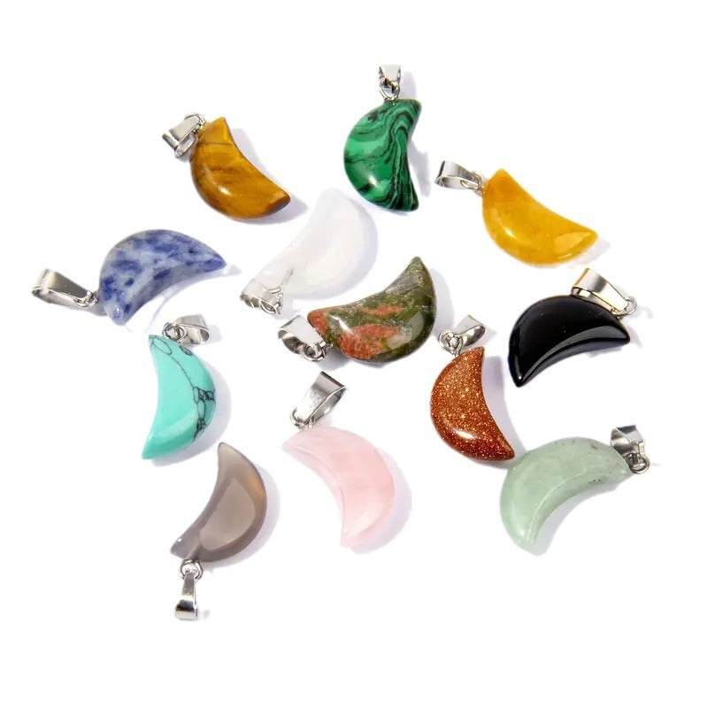 Wholesale Natural Amethyst Crystal Moon Crescent Pendant Necklace DIY Jewelry Accessory Boutique Resale