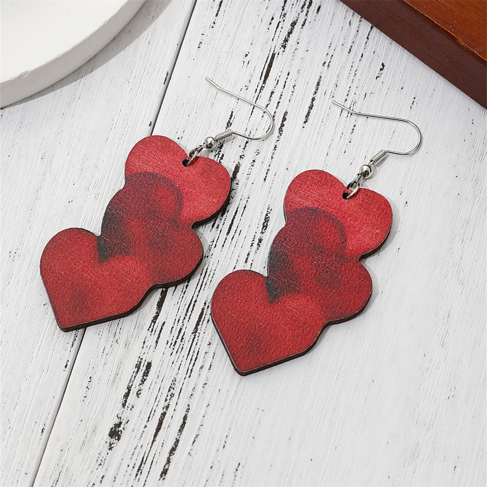 Wholesale Heart Hollow Wood Valentine's Day Earrings