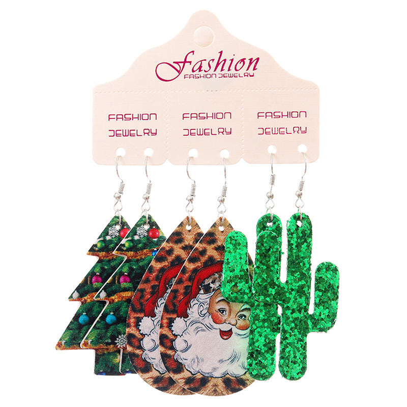 Wholesale 2 Sets Christmas Earrings Set Western Style PU Leather Earrings Snowflake Sunflower ACC-ES-HY132