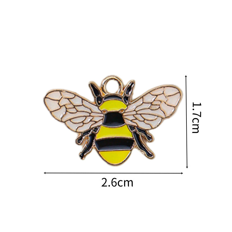 Wholesale 10pcs/pack  Alloy Oil Dripping Cartoon Bee Animal DIY Earrings Keychain Pendant Jewelry Accessories Bag Pendant