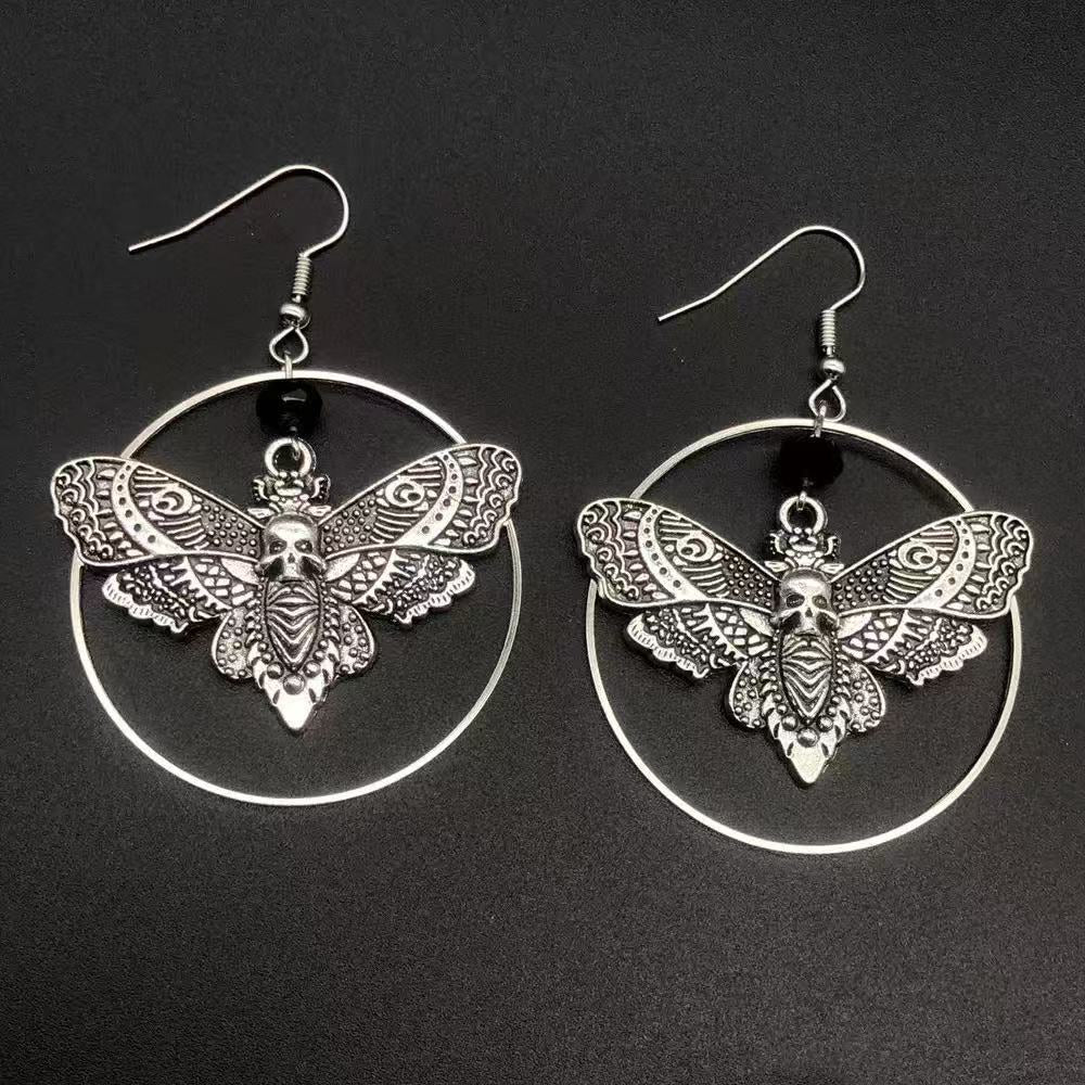 Wholesale Gothic Skull Moth Earrings Zinc Alloy Cartoon Drop Earrings  Party Fashion Accessory