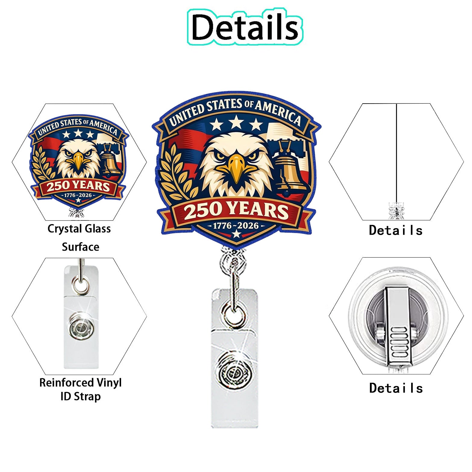 Wholesale Patriotic Eagle Retractable Badge Reel Acrylic Fashion Accessory