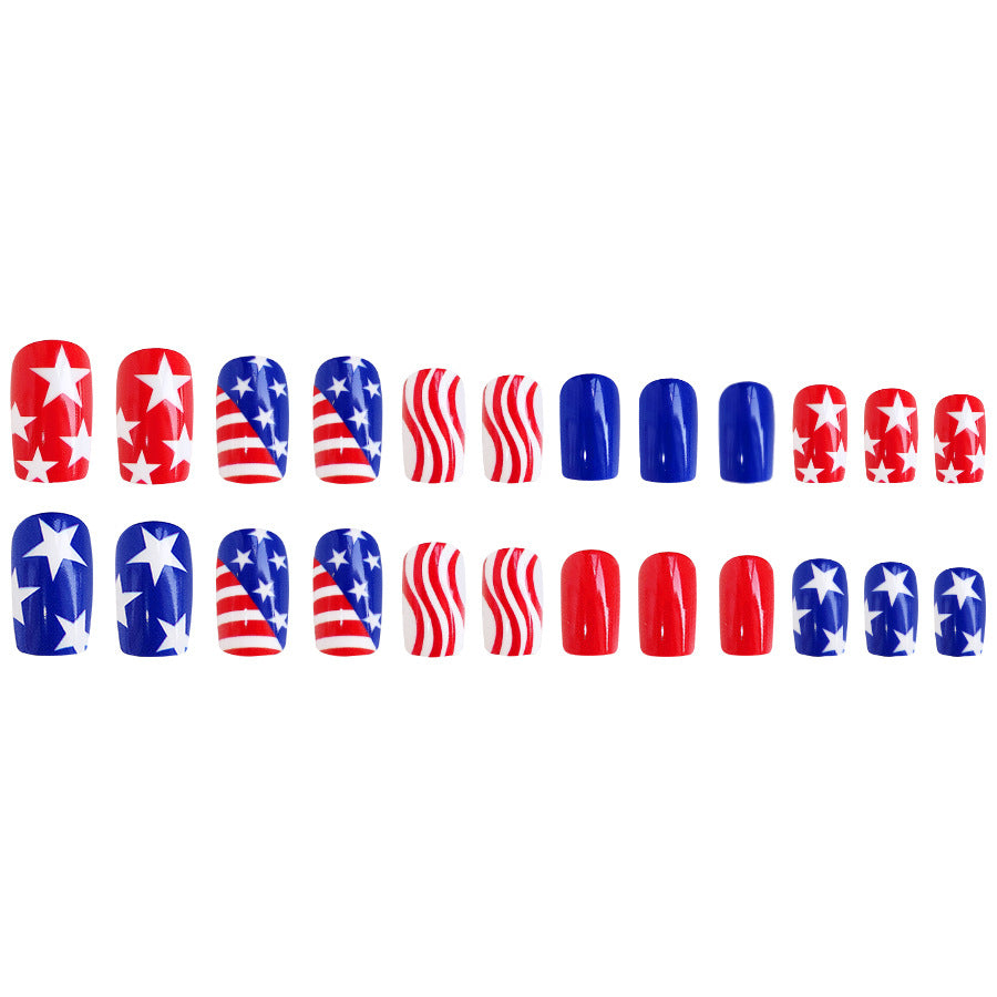 Wholesale 24 Pieces/box American Independence Day Glossy Five-Pointed Star Manicure Press-on Nails Kits Nail Stickers ACC-NS-GuaiXL040