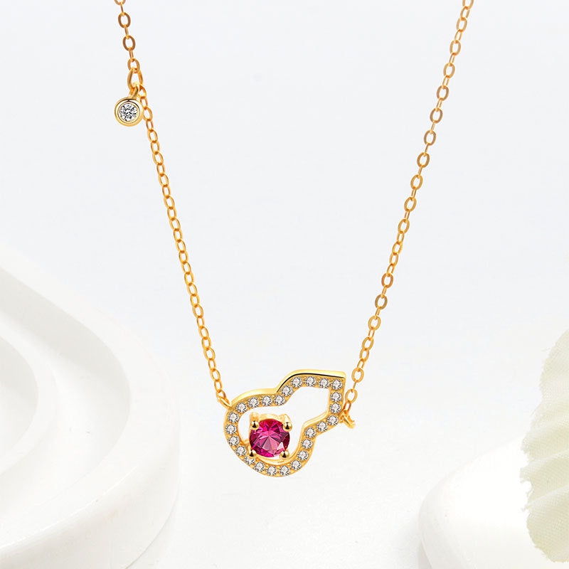 Wholesale S925 Sterling Silver Plated 18K Gold Hollow Gourd Shape Pendant Necklace