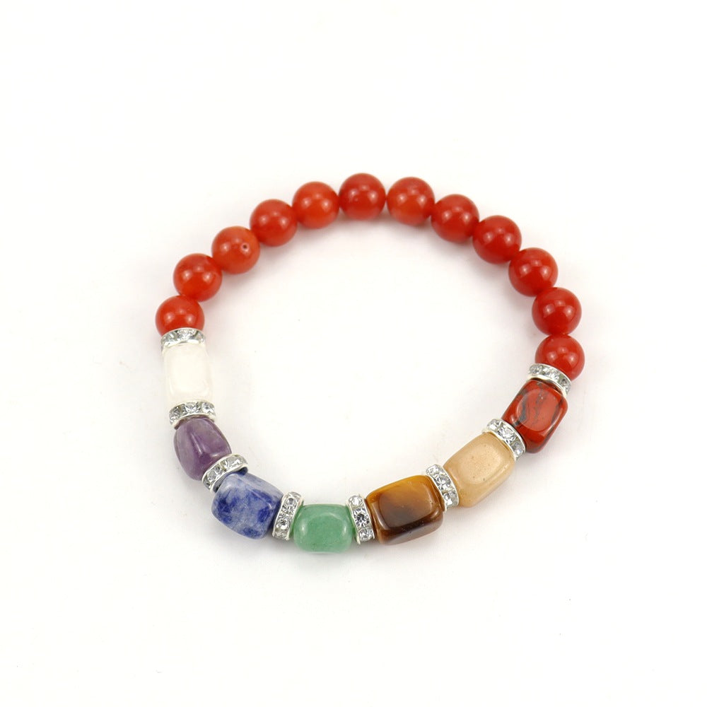 Wholesale Colorful Agate Micro-Paved Diamond Synthetic White Pine Tiger Eye Stone Pink Chalcedony Volcanic Stone Beaded Bracelet