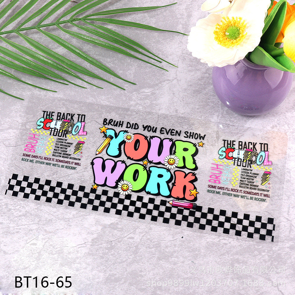 Wholesale Cartoon pencil medical UV transfer stickers crystal stickers tear film leave word crystal stickers 16oz glass stickers