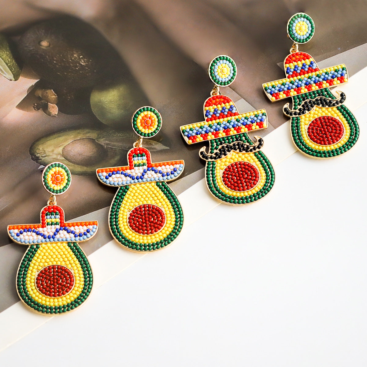 Wholesale Mexican Festival Colored Rice Ball Cactus Avocado Chili Earrings ACC-ES-JiaQi003