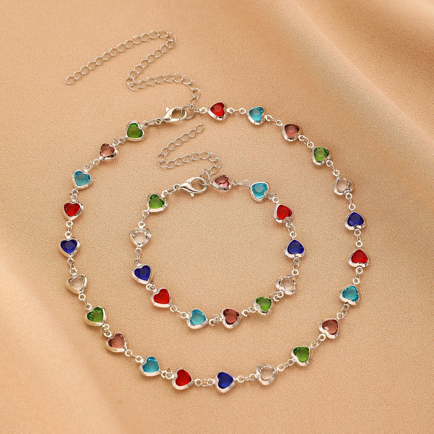Wholesale  Color Love Bracelet Necklace Personalized Alloy Heart-shaped Dopamine Bracelet