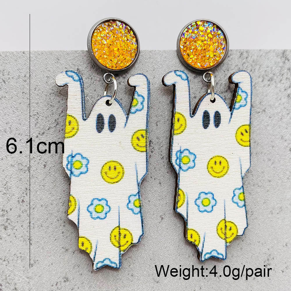 Wholesale Halloween Thanksgiving Ghost Pulley Wood Earrings ACC-ES-ChenY040