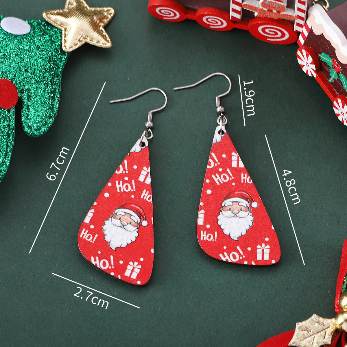 Wholesale Christmas Santa Claus Red and Black Plaid Geometric Wood Earrings ACC-ES-ChuLian074
