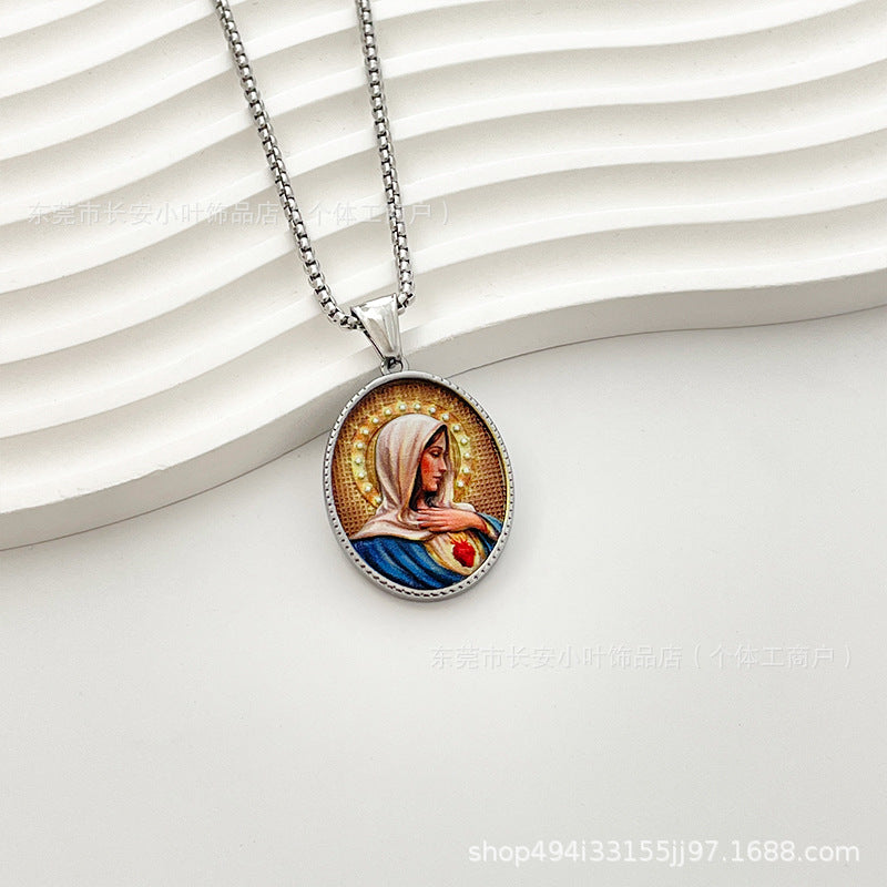 Wholesale Western Style Retro Enamel Oval Pendant Necklace