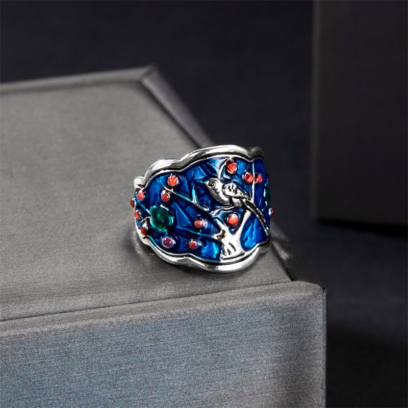 Wholesale Plum Blossom Magpie Open Adjustable Ring ACC-RS-Gangm003