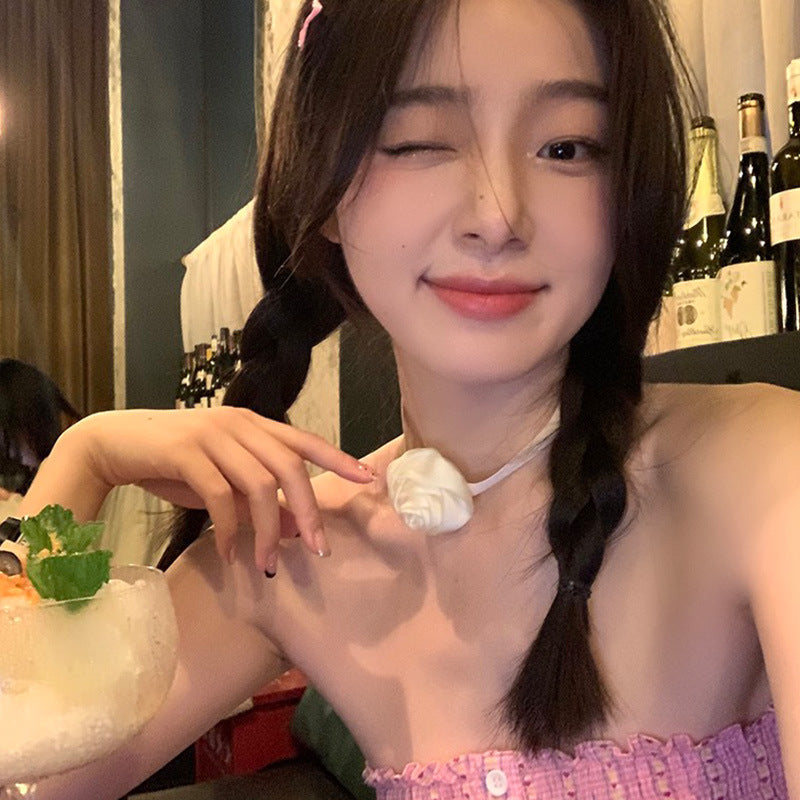 Wholesale Rose Satin Neck Chain Flower Ribbon Multi-use Hair Wrist Necklace