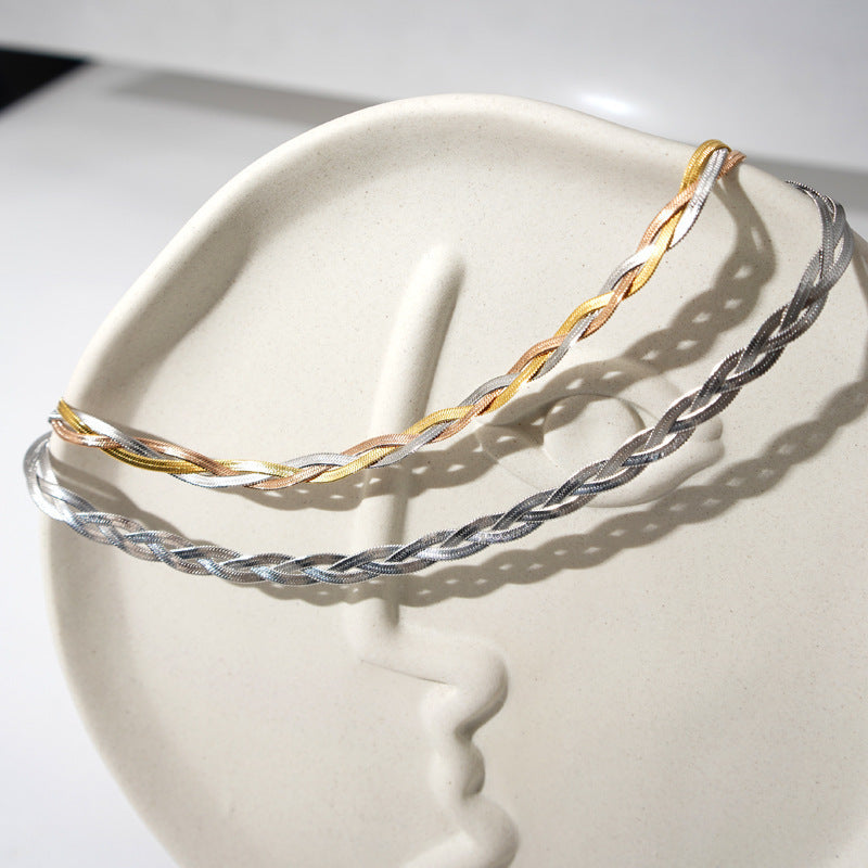 Wholesale Handmade Braided Titanium Steel Necklace Light Luxury Necklaces Three-layer Snake Bone Chain ACC-NE-YiSheng003