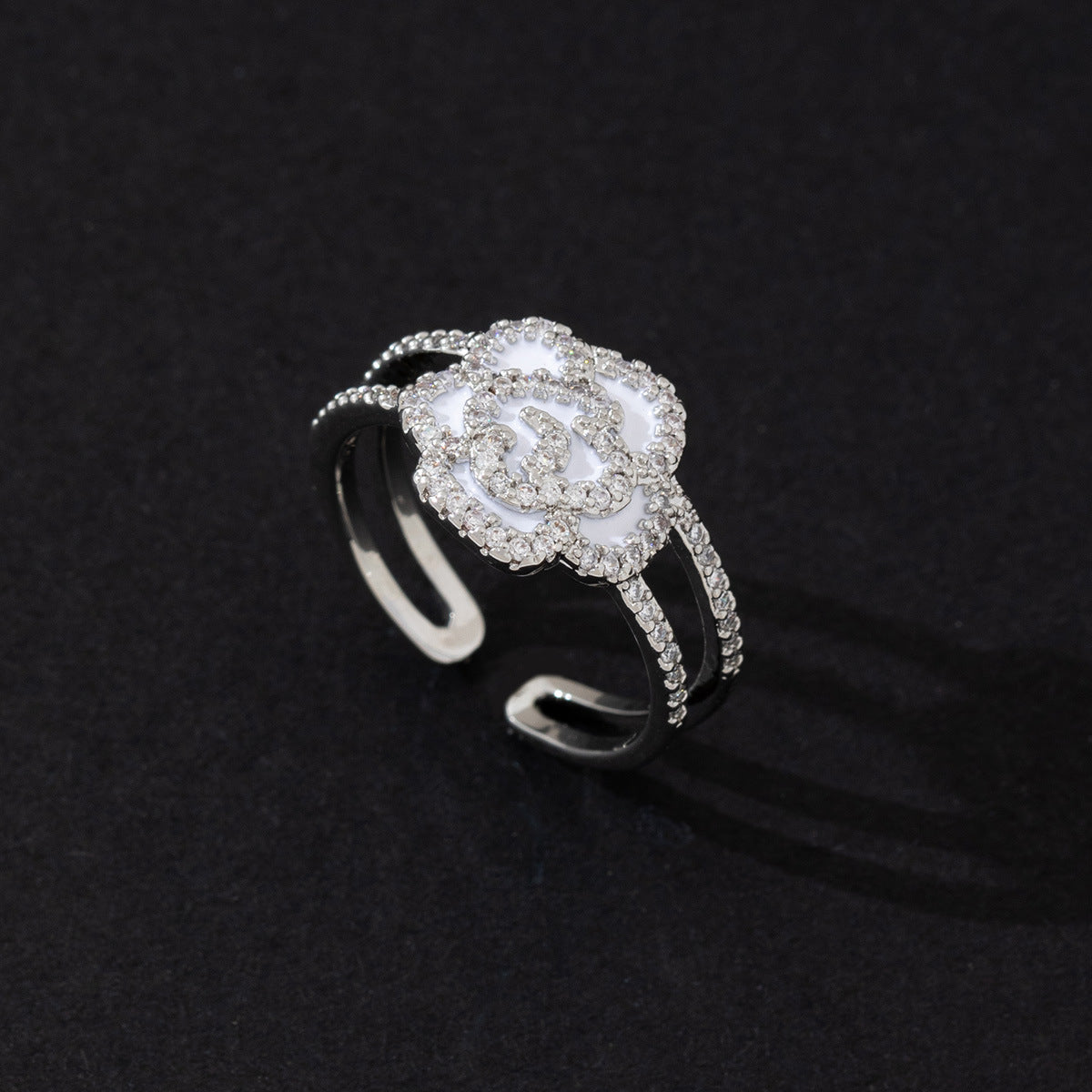 Wholesale Chic Geometric Zircon Ring For Women Gold Plated Copper Open Adjustable Band Fashion Accessory