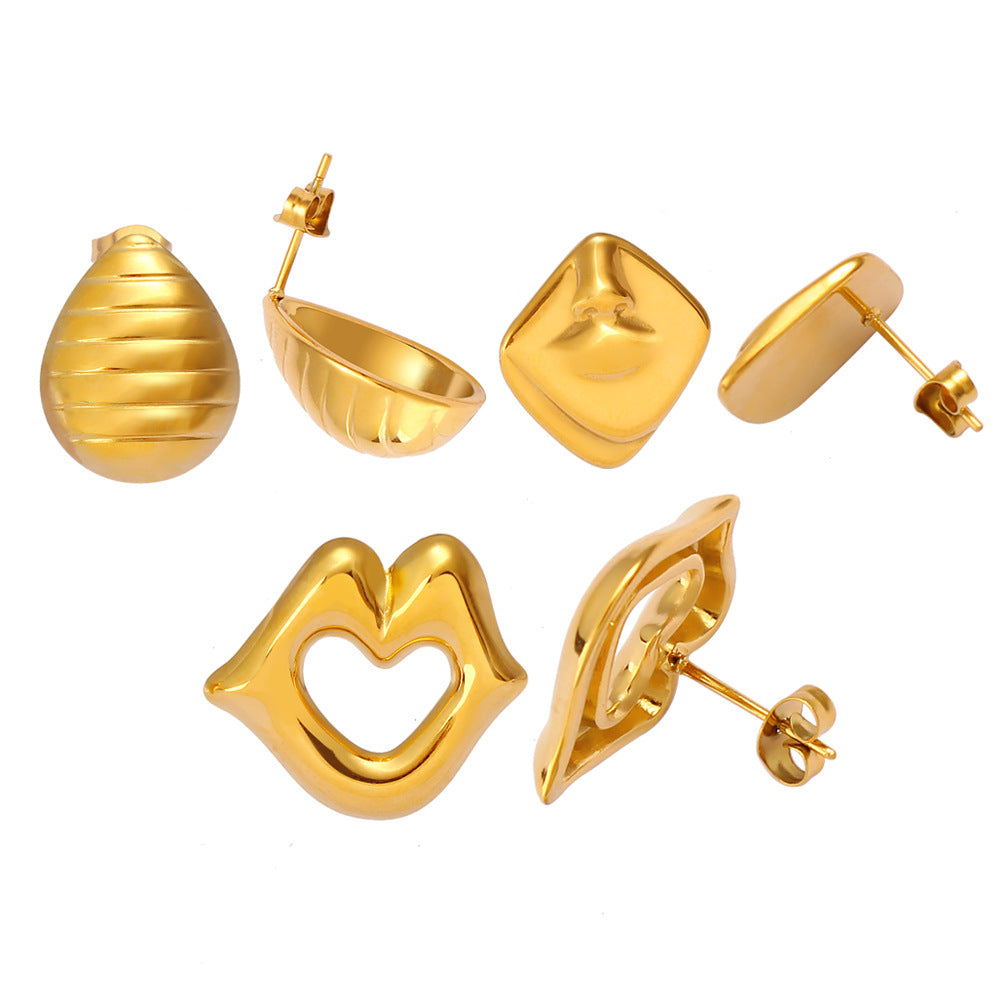 Wholesale Facial Features Lips Nose Earrings Stainless Steel Water Drop Semicircular Earrings  ACC-ES-Yueshi001