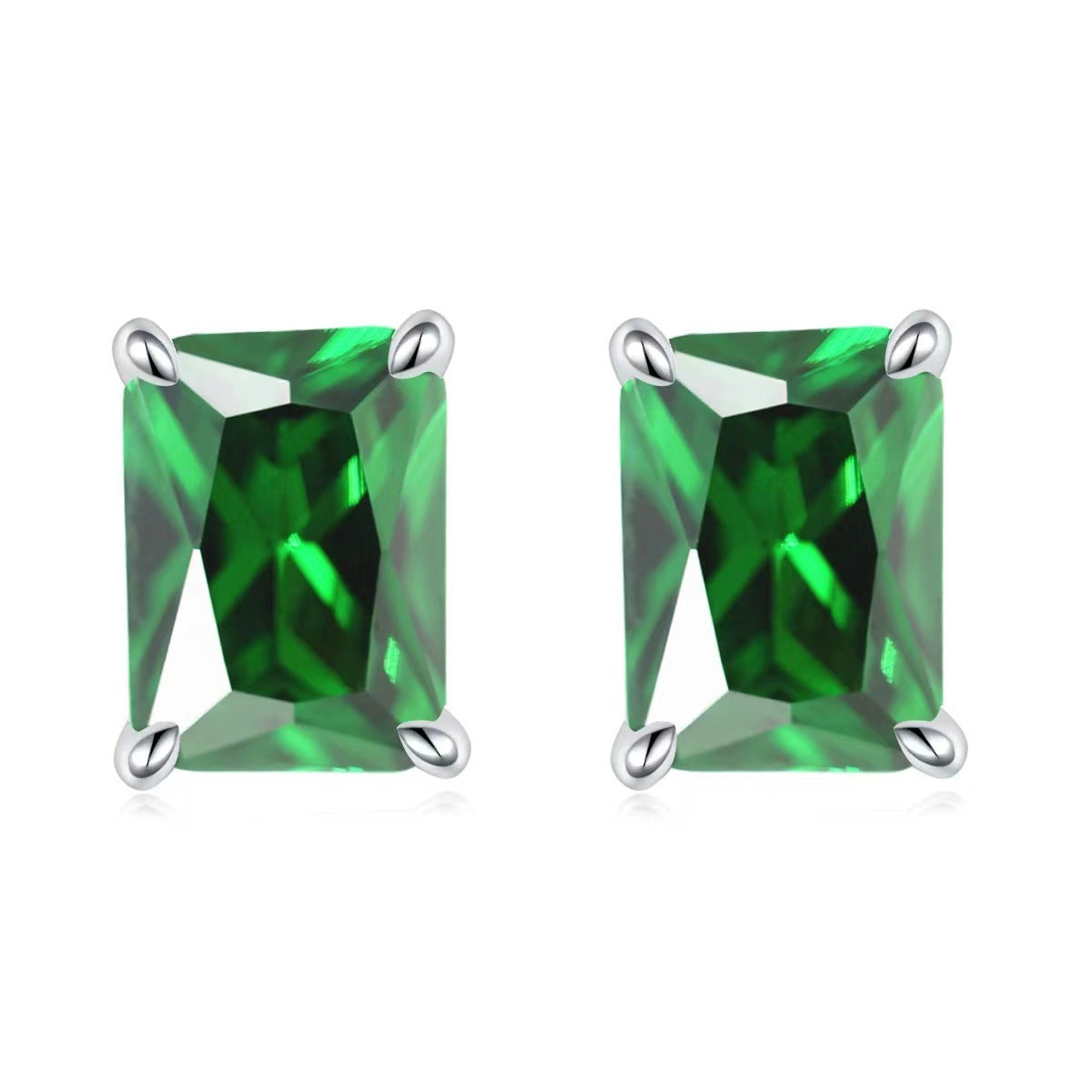 Wholesale Colorful Rectangular Gemstone Earrings European American Style Inlaid Zircon Fashion Accessory