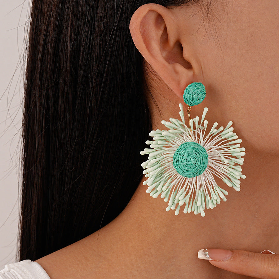 Wholesale Hand-woven Flower Fireworks Steel Needle Earrings