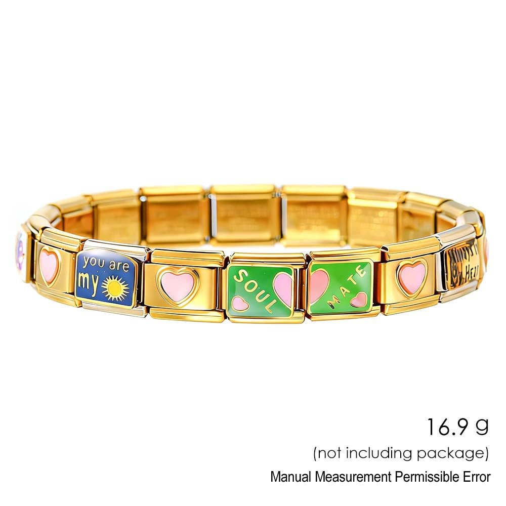 Wholesale Love Module Enamel Bracelet Set,  Gold-Plated Stainless Steel Chain