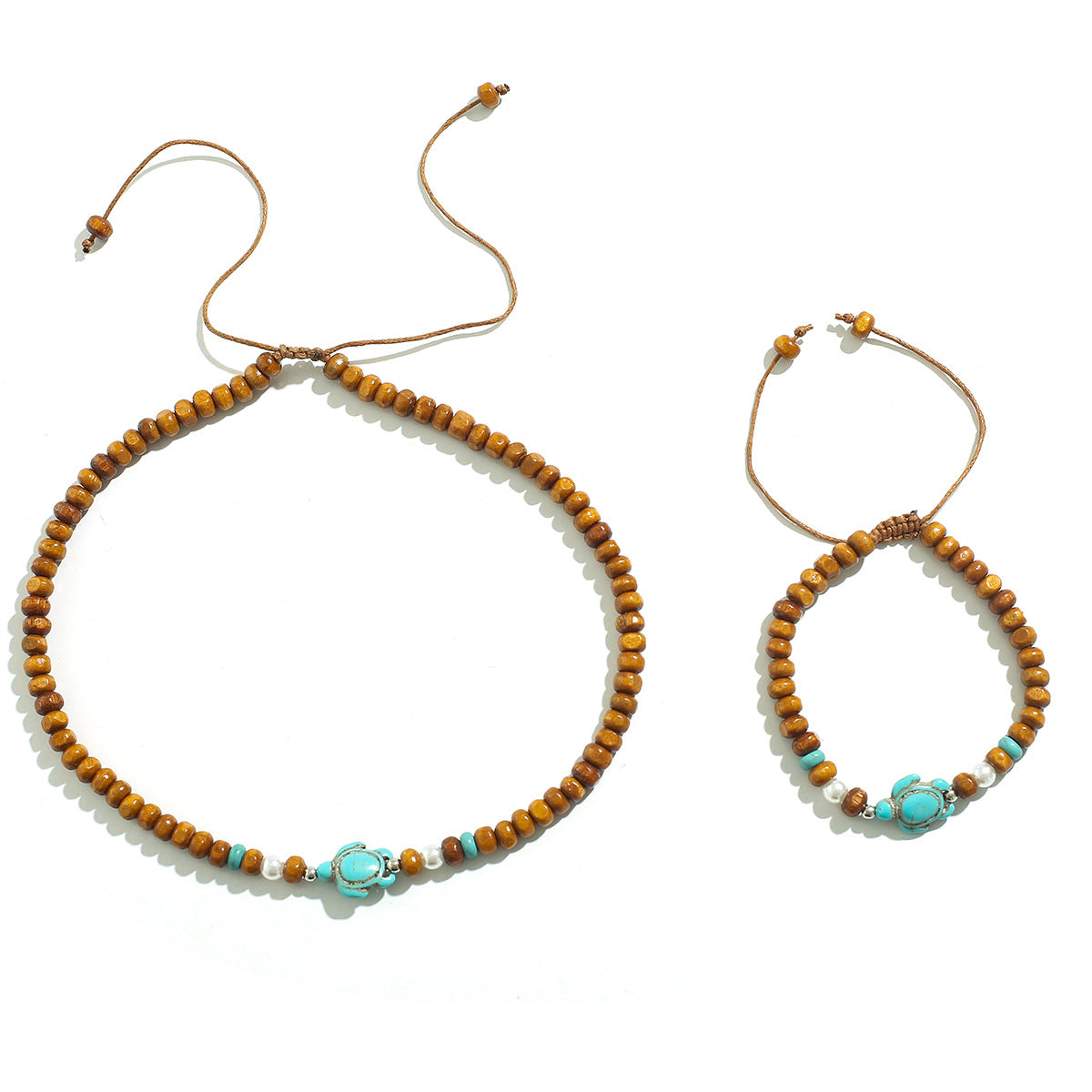 Wholesale Vintage Men's Wooden Beads Turtle Pearl Necklace Bracelet Set ACC-NE-Puxin009