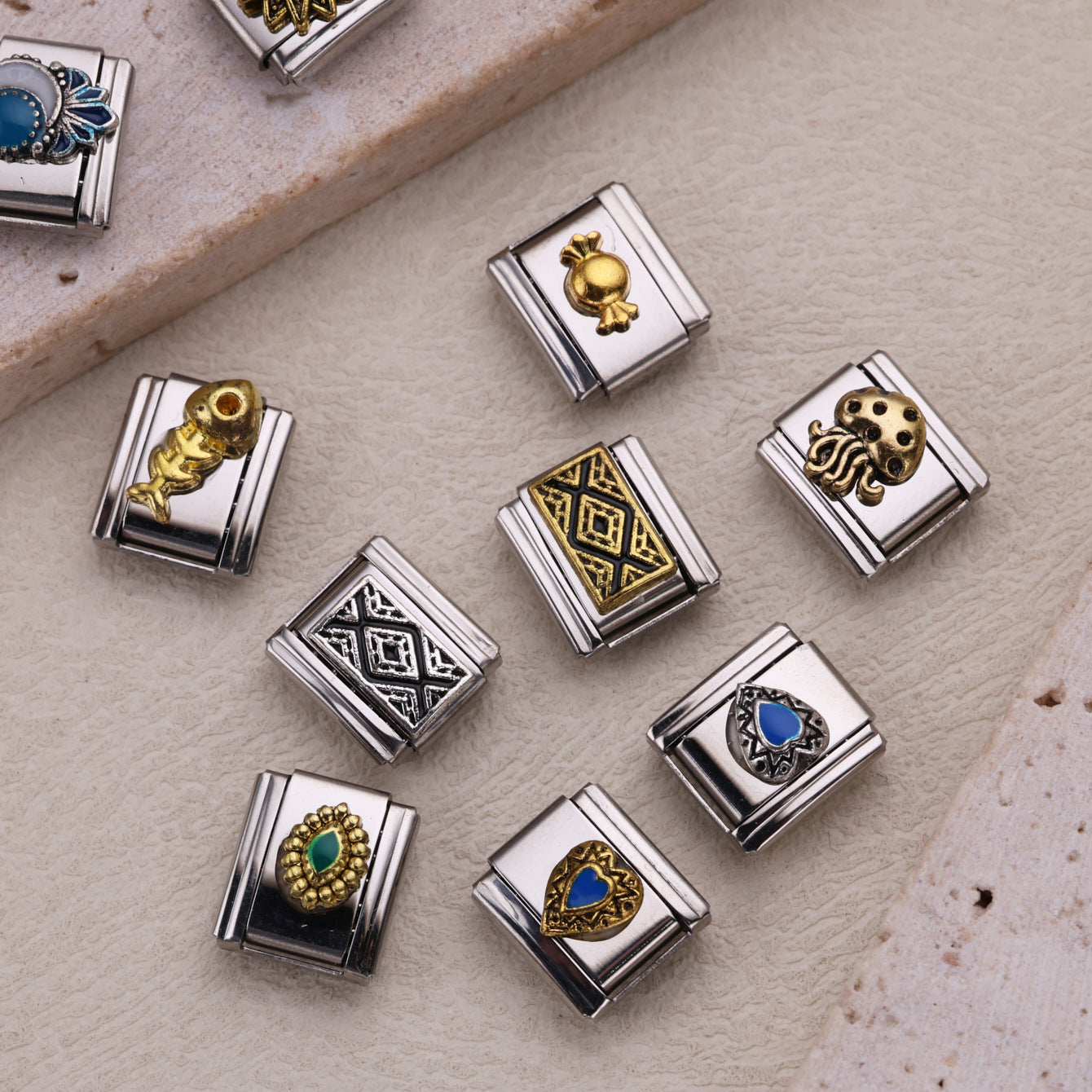 Wholesale 10pcs Italian Charm Bracelet 9mm DIY Splicing Retro Style Stainless Steel Composable Bracelet