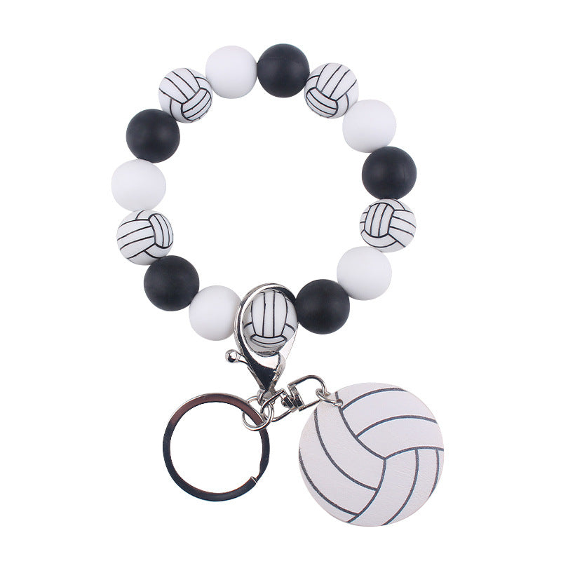 Wholesale ball printed wood chip accessories creative DIY silicone beads beaded bracelet keychain