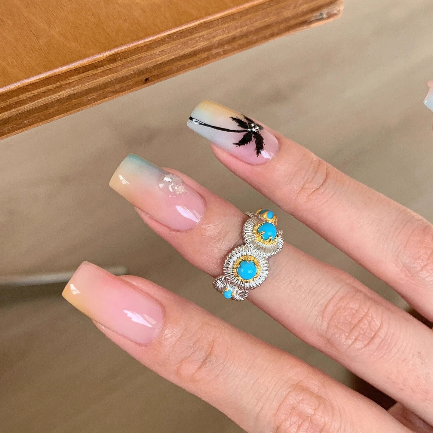 Wholesale Sterling silver and turquoise brushed ring