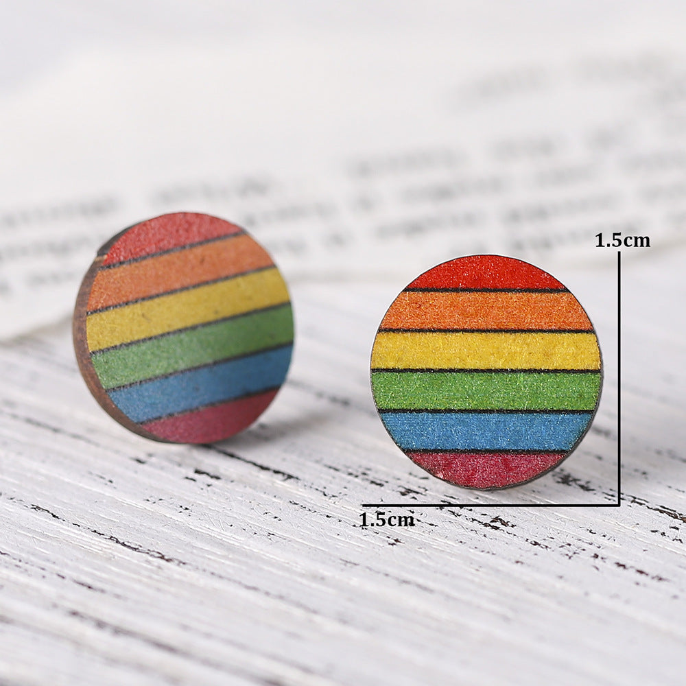 Wholesale Rainbow Heart Star Flag Wood Earrings ACC-ES-ChuLian050
