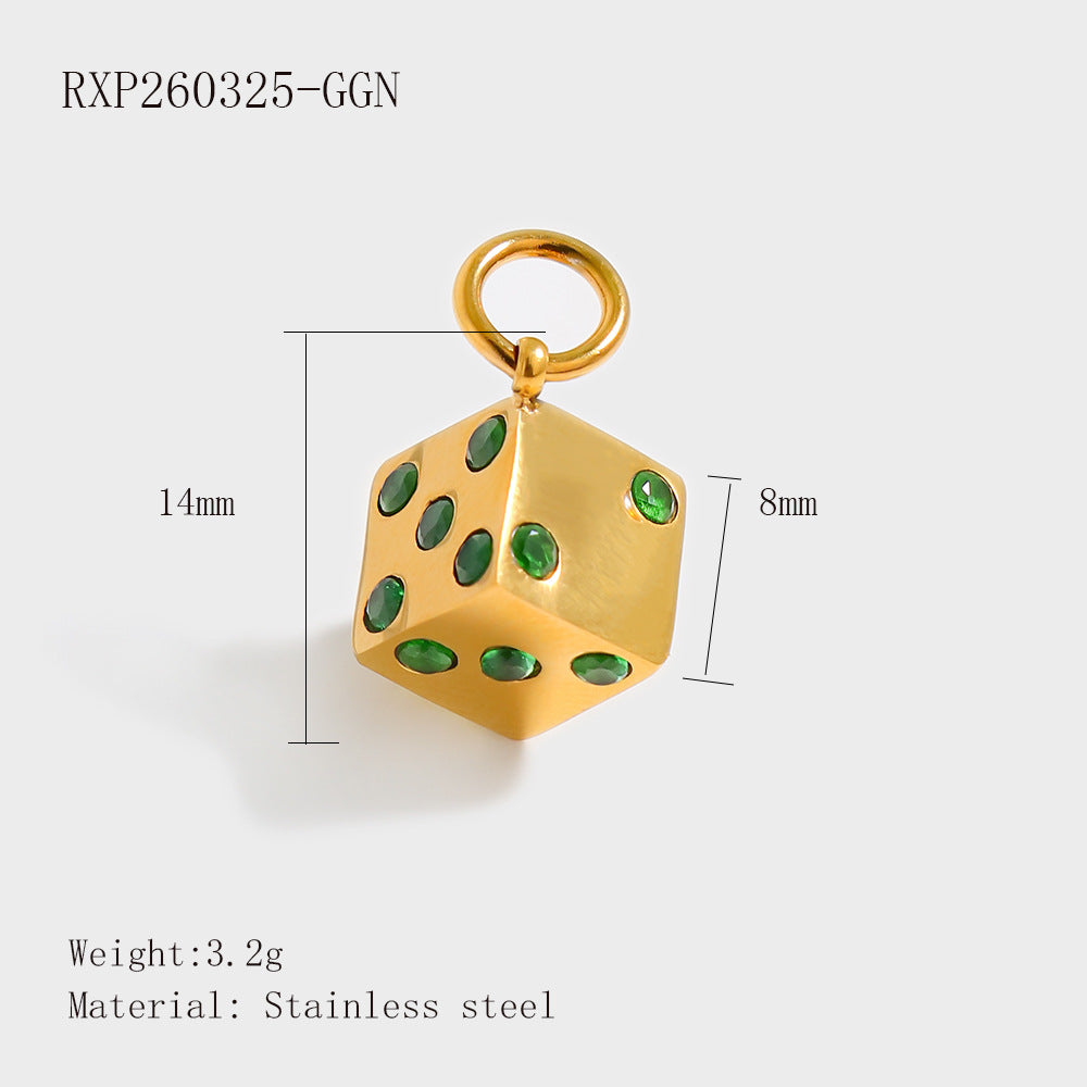 Wholesale Stainless Steel Lucky Dice Four-Leaf Clover Pendant - Gold Electroplated DIY Fashion Accessory
